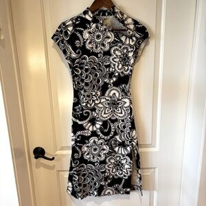 Zara Black White Floral Print Cheongsam Style Dress Women’s Small Made in Spain